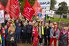 Workers on strike holding signs outside Bakkavor Spalding strike action