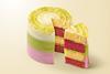 Finsbury's Little Big Cake with pink and vanilla layers of cake with green matcha frosting