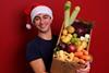James Eid of Earth and Wheat with Christmas veg box