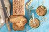 Bran bread with wheat and oats next to it