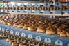 Doughnuts on an industrial bakery line