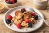 Griddle Bakery - Banana Pancake Bites with fresh raspberries, blackberries and caramel sauce - 2100x1400