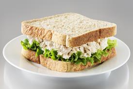 A tuna and salad sandwich on malted bread