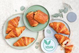 Vegan croissants, pain au chocolat, and raspberry croissants on plates