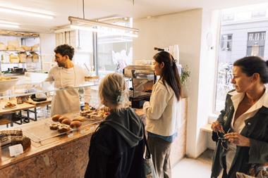 Customers in an artisan bakery