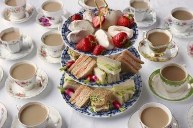 Selection of sandwiches on an afternoon tea stand