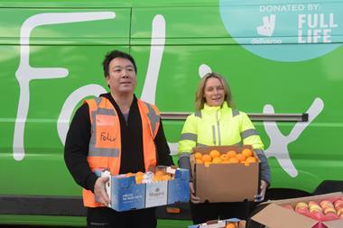 Deliveroo - Deliveroo co-founder and CEO Will Shu and Rachel Ledwith of The Felix Project handle fruit for redistribution - 2100x1400