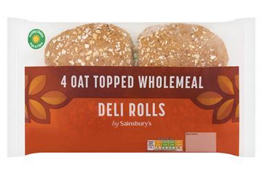 Sainsbury's - Oat Topped Wholemeal Deli Rolls with the new High in Fibre logo on packaging - 2100x1400