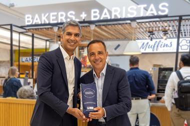 Bakers + Baristas group MD Vikesh Patel (left) with Miko Coffee sales director Pier Luigi Marras - 2100x1400