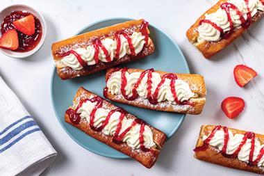 Bakkavor - Long doughnuts filled with cream and topped with strawberry jam