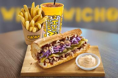 Which Wich loaded BBQ pork sandwich with fries and a drink