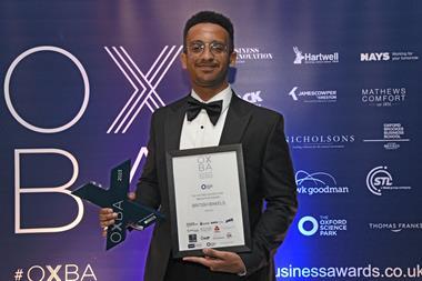 British Bakels group process control engineer Mohamed Mohamed (centre) holds the 2023 OXBA Innovation Award 2100x1400