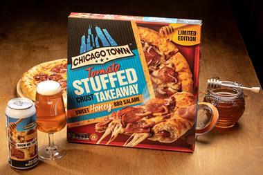 Chicago Town Show Me The Honey beer and Stuffed Crust Takeaway Sweet Honey BBQ Salami pizza