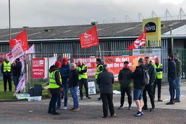 Workers on strike outside the Hovis Belfast factory