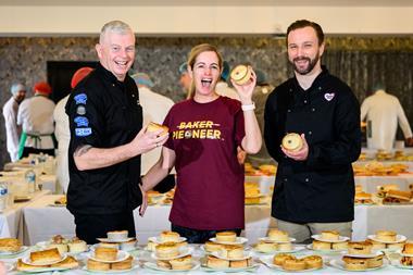 Head judges Gordon Newlands (left) and Kyle Rodgers (right) with Scottish Bakers CEO Lesley Cameron