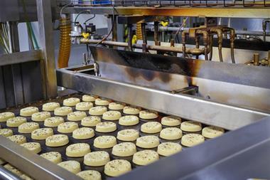 Warburtons - A crumpet production line in operation at a Warburtons bakery