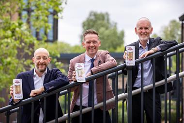(L-R) The Soho Sandwich Company managing director Daniel Silverston, Around Noon Foods CEO Gareth Chambers, and Around Noon Chairman Howard Farquhar, announce the deal in London.  2100x1400