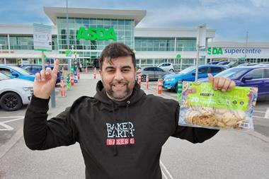 Dan Butt, MD of Baked Earth Bakery, outside Asda with garlic and coriander naan bites