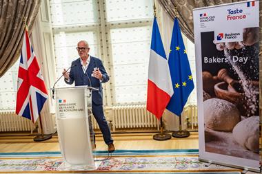 Business France - UK-based French baker Richard Bertinet gives an address during the recent Bakers' Day at the French Ambassador's residence in London