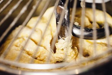 Butter and dough in a mixer
