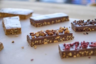 Wholebake snack bars made with nuts, chocolate, and dried fruit