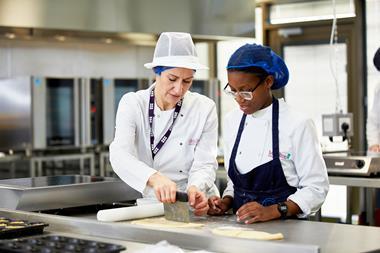 A trainee and an instructor in a bakery lesson at Moulton College 2100x1400