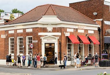 Outside a busy Gail's bakery in London