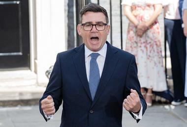 Alamy Will Colebourne -Andy Burnham delivers his first speech as prime minister outside of 10 Downing Street