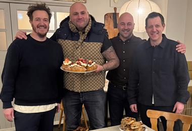 Public founder Raffaele Russo (left), MD Dave Hallam (second right), and operations director Jim Phillips (right), stand with ALB founder Arran Bailey - 2100x1400