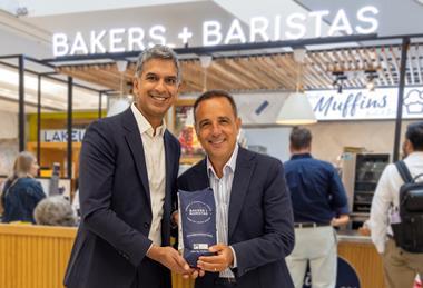 Bakers + Baristas group MD Vikesh Patel (left) with Miko Coffee sales director Pier Luigi Marras - 2100x1400
