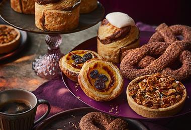 Waitrose Christmas 2024 range - Christmas Spiced Bun, Cranberry and Orange Pastel De Nata, Florentine Mince Pie, Giant Cinnamon Knot  1080x1080