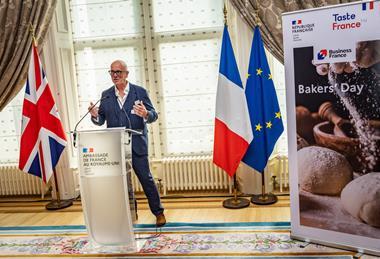 Business France - UK-based French baker Richard Bertinet gives an address during the recent Bakers' Day at the French Ambassador's residence in London