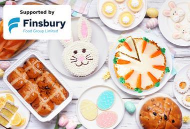 Easter bakery with bunny cake, hot cross buns, carrot cake and more