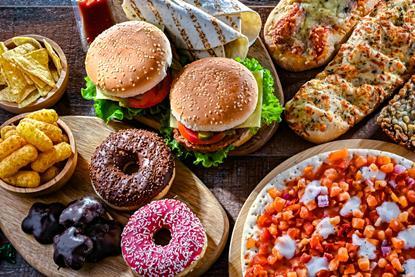 Pizza, burgers, and doughnuts