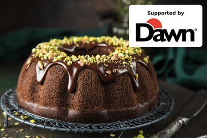 A Dubai chocolate bundt cake with chocolate drizzle