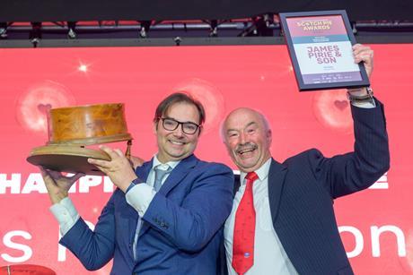 Scottish Bakers - McCaskies Butcher & Café MD Nigel Ovens (left) and former James Pirie & Son owner Alan Pirie celebrate winning the 2025 World Championship Scotch Pie Awards