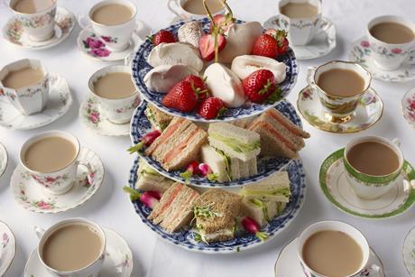 Selection of sandwiches on an afternoon tea stand
