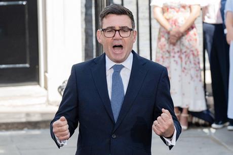 Alamy Will Colebourne -Andy Burnham delivers his first speech as prime minister outside of 10 Downing Street