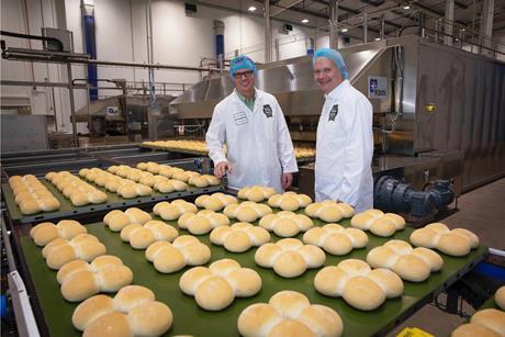 Mandy Jones - Jones Village Bakery head of operations Andy Beckett left and CEO Simon Thorpe at the new roll line in the main Wrexham site