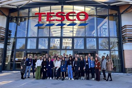 Tesco - Representatives from companies joining third latest cohort of the Tesco Accelerator programme stand outside Tesco HQ in Welwyn Garden City, Herts.