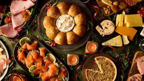 Co-op - Christmas spread including Irresistible Garlic Doughball Wreath with Camembert and Turkey Feast Quiche