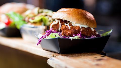 Street food burgers with fresh salad and cabbage