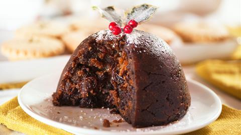Christmas pudding with holly leaves on top