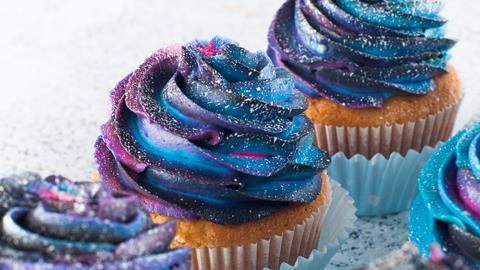 Galaxy cupcakes with swirled icing