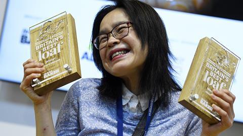 Kuma-San Bakehouse founder Miyo Aoetsu gleefully grips her trophies for Britain’s Best Loaf 2023 and Innovation category winner  3200x1800