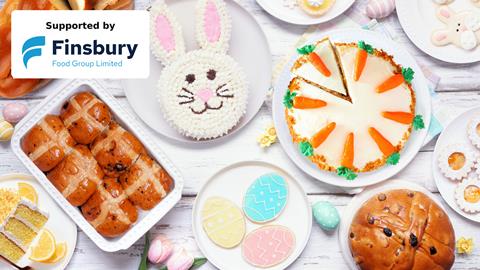 Easter bakery with bunny cake, hot cross buns, carrot cake and more