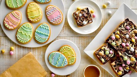 Easter egg shaped cookies and rocky road