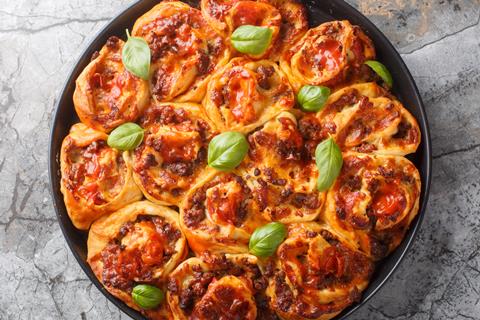 Pizza swirl Rolls with italian sausages, Mozzarella and basil