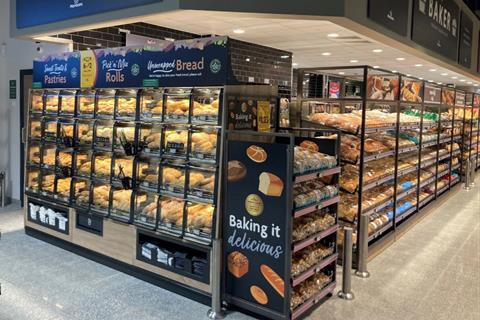 Inside a Morrisons bakery with well stocked shelves