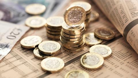 Close up of British pound coins